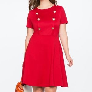 Eloquii Red Button Front Fit and Flare Dress Plus